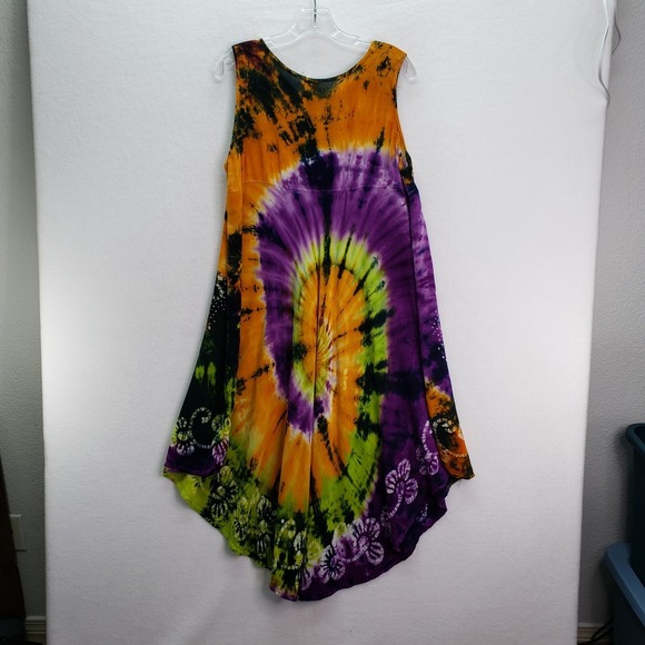 Shoreline Tie Dye Dress Embroidered Sun Ray Rayon One Size Fits Most Vintage - Picture 2 of 8